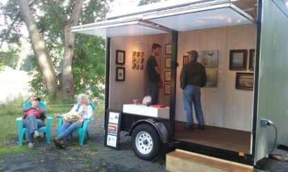 Artists talking at Mobile Art Gallery opening